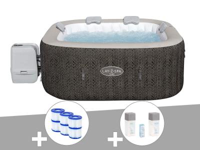 BESTWAY Kit spa gonflable Lay-Z-Spa Cabo carr&eacute; Hydrojet 4/6 places + 6 filtres + Kit de traitement au brome