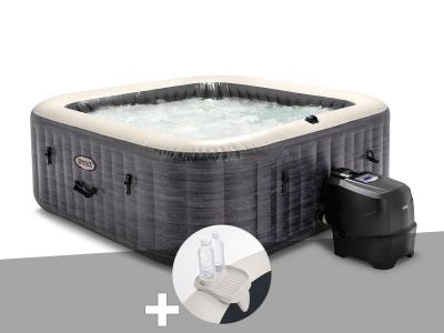 INTEX Kit spa gonflable  PureSpa Ardoise carr&eacute; Bulles 4 places + Porte-verre