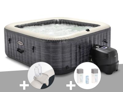 INTEX Kit spa gonflable  PureSpa Ardoise carr&eacute; Bulles 4 places + Porte-verre + Kit traitement brome