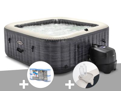 INTEX Kit spa gonflable  PureSpa Ardoise carr&eacute; Bulles 4 places + 6 filtres + Porte-verre