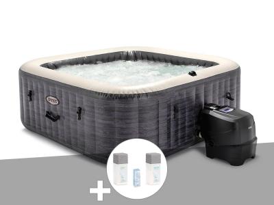 INTEX Kit spa gonflable  PureSpa Ardoise carr&eacute; Bulles 4 places + Kit traitement brome