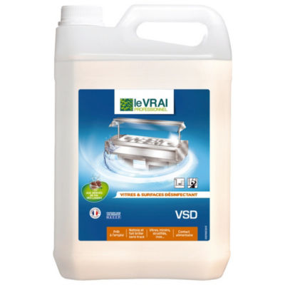 LE VRAI  Nettoyant d&eacute;sinfectant vitres et surfaces HACCP  VSD 5 L