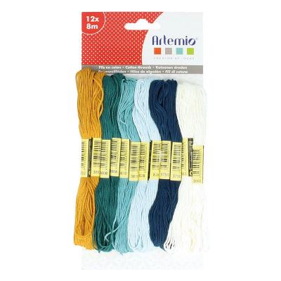Fils en coton Artemio Honey - Bleu, ocre, blanc - 12 &eacute;chevettes de 8 m&egrave;tres