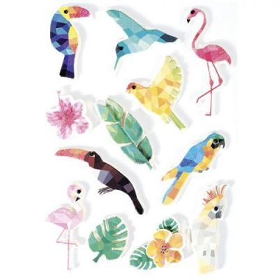 GRAINE CREATIVE ON A TOUS DU TALENT Graine Cr&eacute;ative 12 Stickers 3D - Oiseaux tropicaux 6 cm
