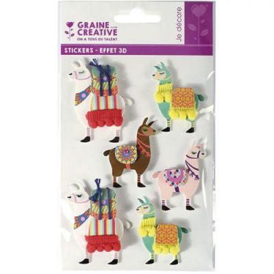 GRAINE CREATIVE ON A TOUS DU TALENT Graine Cr&eacute;ative 6 Stickers 3D - Lama 6 cm