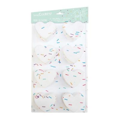 SCRAPCOOKING Moule &Agrave; G&acirc;teau Fantaisie  Silicone 8 Coeurs Funfetti