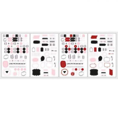 RAYHER Stickers pour Bullet journal 4 planches - blanc, rouge, noir