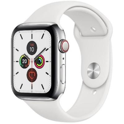 Apple Watch Series 6 (2020) GPS + Cellular 44 mm - Acier inoxydable Argent - Bracelet sport Blanc