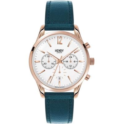HENRY LONDON  Femme 39mm Bracelet Cuir Vert Quartz Montre HL39-CS-0144