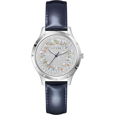 GUESS  Glamour Montre Femme Acier Cuir Vernis Bleu Gw0299l1