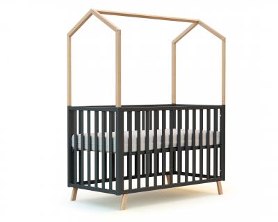 AT4  - Lit B&eacute;b&eacute; 60x120 Confort Gris Graphite et H&ecirc;tre Verni