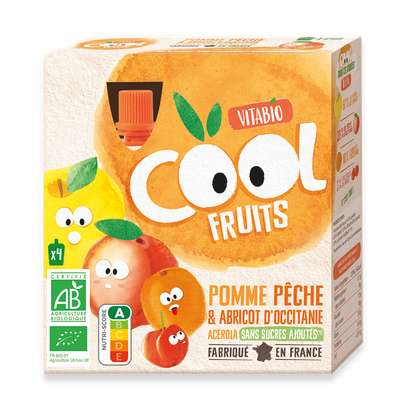 VITABIO Gourdes Cool Fruits - Pomme P&ecirc;che & Abricot d'Occitanie Ac&eacute;rola BIO,  (4 x 90 g)