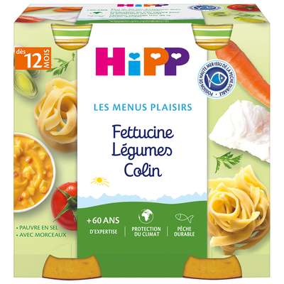 HIPP BIOLOGIQUE Hipp Bio Les Menus Plaisirs Pot Fettucine L&eacute;gumes Colin +12m 2 x 250g