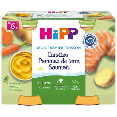 HIPP BIOLOGIQUE HIPP Mon premier Poisson - 2 x 190g Carotte - PDT - Saumon - 6M