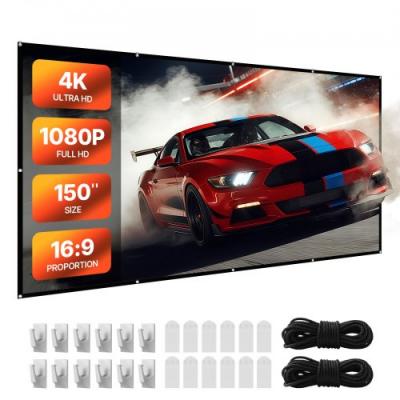 VEVOR Ecran de Projection Mural 381cm 16:9 4K 1080 HD Affichage Net Des Deux C&ocirc;t&eacute;s
