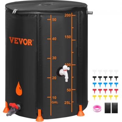 VEVOR  R&eacute;cup&eacute;rateur d'Eau de Pluie Pliable, 201 L, R&eacute;servoir d'Eau de Pluie Portable Bac de Syst&egrave;me de Collecteur Baril en PVC avec Robinets, Kit Trop-plein pour