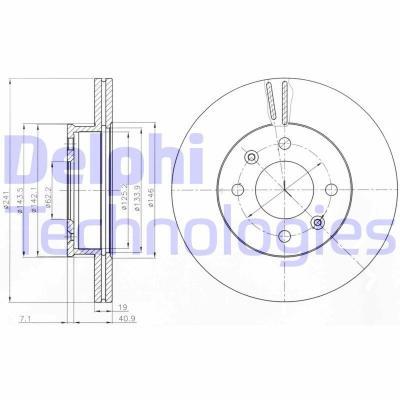 Jeu De 2 Disques De Frein Delphi BG4963C - Disque Ventilé, Diamètre 256 Mm, épaisseur 22 Mm - Pour Freins Avant/arrière