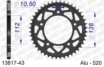 AFAM Couronne  43 dents alu pas 520 type 13817 Yamaha YZF-R1M