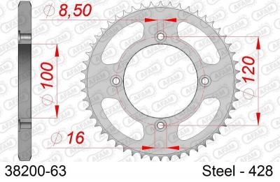 AFAM Couronne  63 dents acier standard pas 428 type 38200