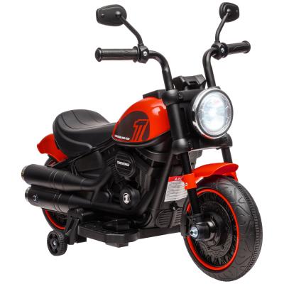 HOMCOM  - Moto &eacute;lectrique enfant 6 v 3 Km/h effet lumineux roulettes amovibles repose-pied p&eacute;dale m&eacute;tal pp rouge noir
