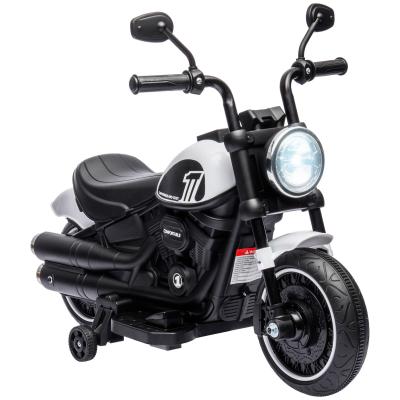 HOMCOM  - Moto &eacute;lectrique enfant 6 v 3 Km/h effet lumineux roulettes amovibles repose-pied p&eacute;dale m&eacute;tal pp blanc noir