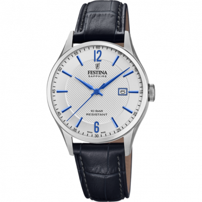 FESTINA Montre  Swiss Made F20007/2 Argent&eacute;, Bracelet Cuir, Homme