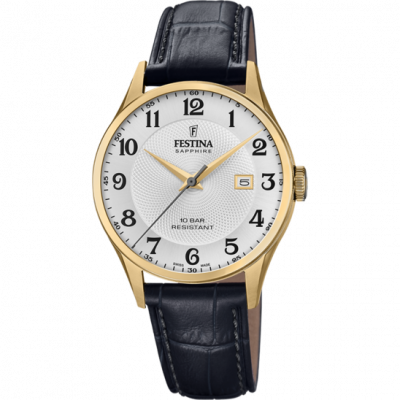 FESTINA Montre  Swiss Made F20010/1 Argent&eacute;, Bracelet Cuir, Homme