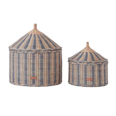 OYOY Lot de 2 paniers bleu en rotin &oslash;50xh41cm / &oslash;36xh36cm