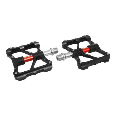 NEWTON Pedale bmx vtt descente noir axe rouge a roulements alu cnc filetage 9 16 avec picots argent