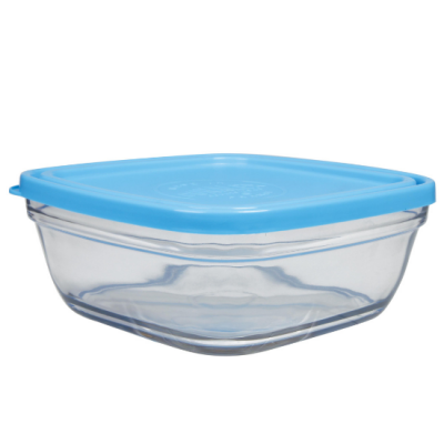  Lunchbox carr&eacute; verre r&eacute;sistant transparent empilable 1,15L+couv bleu