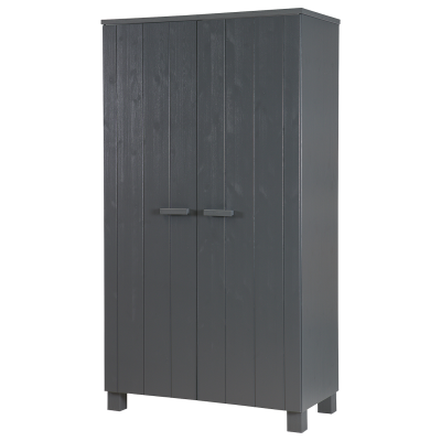 WOOOD Armoire 2 portes et 5 &eacute;tag&egrave;res en bois anthracite