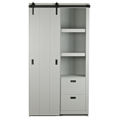 Armoire Slide gris (bois massif effet brut) - BePureHome 