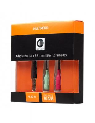 D2 DIFFUSION Adaptateur 1 jack m&acirc;le 3,5mm / 2 jack femelle 3,5mm