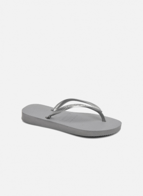 HAVAIANAS Tongs  Slim pour Femme - Gris - Logo en relief - Semelle int&eacute;rieure en relief riz 