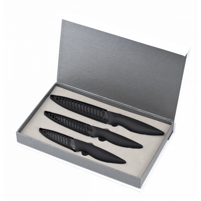 KITCHEN PRO Coffret Couteaux C&eacute;ramique Excellence - coloris noir, lame miroir + &eacute;tuis