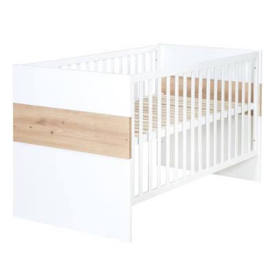 ROBA Lit B&eacute;b&eacute; &Eacute;volutif 2en1 &Agrave; Hauteur R&eacute;glable Lion Blanc / Ch&ecirc;ne Artisan