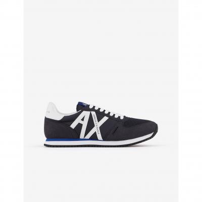ARMANI EXCHANGE  pour homme. Chaussure de course r&eacute;tro avec logo bleu
