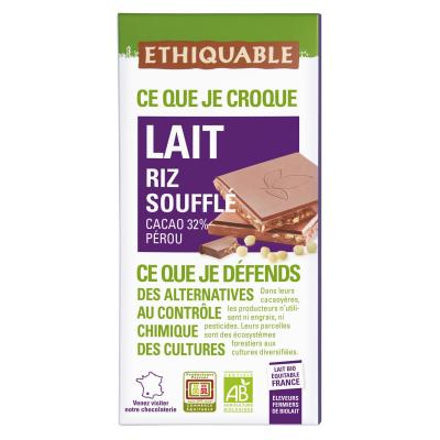 ETHIQUABLE  Chocolat lait riz souffle bio - La tablette de 100g