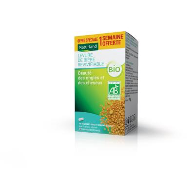 NATURLAND  Levure de Bi&egrave;re Bio 150Vg Dont 1 Semaine Offerte - Pot 150 v&eacute;g&eacute;caps