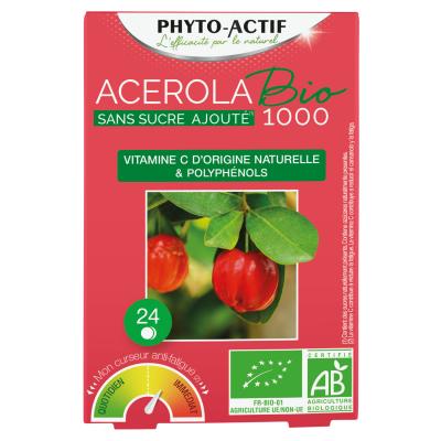 PHYTO ACTIF Phyto-Actif Ac&eacute;rola 1000 Sans Sucre Ajout&eacute; Bio 24 Comprim&eacute;s