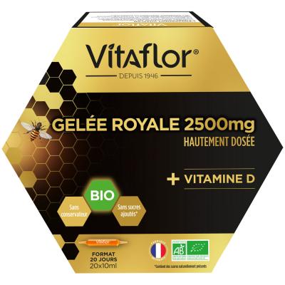 VITAFLOR Gel&eacute;e Royale 2500 mg Et Vitamine D Bio 20x10ml 