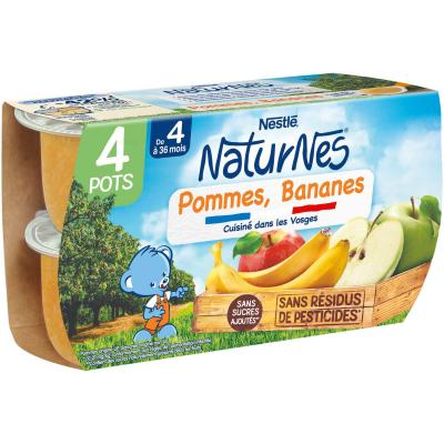NATURNES Pommes, bananes 100% fruits - d&egrave;s 4/6 mois,  Nestl&eacute; (4 x 130 g) 