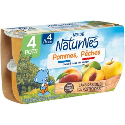 NATURNES Pommes, p&ecirc;ches 100% fruits - d&egrave;s 4/6 mois,  Nestl&eacute; (4 x 130 g) 