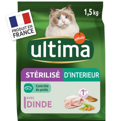 ULTIMA Croquettes &agrave; la dinde & orge pour chat st&eacute;rilis&eacute; d'int&eacute;rieur
