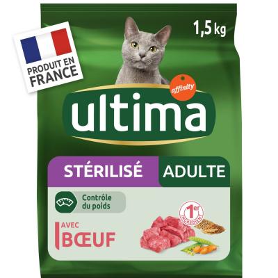 ULTIMA Croquettes Pour Chat Adulte St&eacute;rilis&eacute; Au Boeuf  - Le Sac D'1,5kg