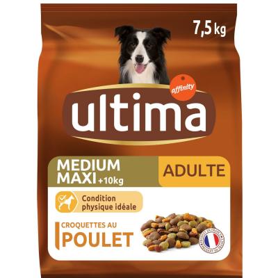 ULTIMA  Medium-Maxi Adulte Croquettes Poulet Riz pour Chien, 7,5kg