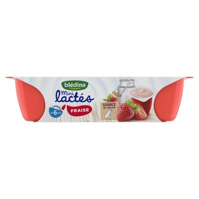 BLEDINA Dessert Lact&eacute; B&eacute;b&eacute; D&egrave;s 6 Mois Fraise Mini Lact&eacute;s  - Les 6 Pots De 55g