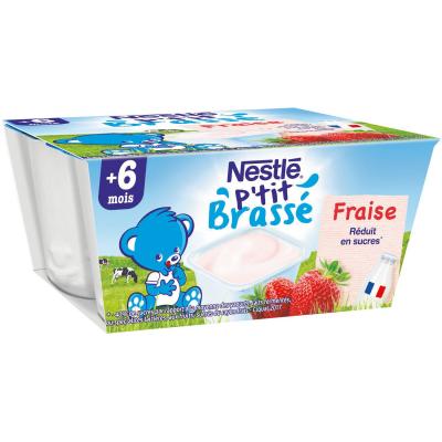 P TI BRASSE P'ti brass&eacute; dessert lact&eacute; brass&eacute; pour b&eacute;b&eacute; &agrave; la fraise d&egrave;s 6 mois 4x100g 