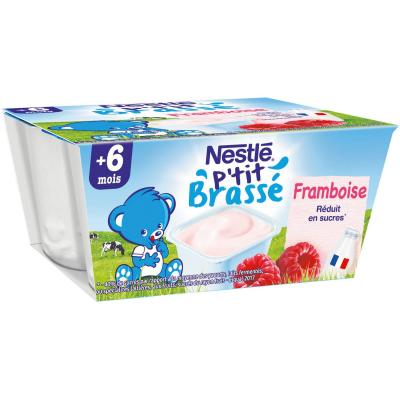 NESTLE BEBE Nestl&eacute; B&eacute;b&eacute; P'tit Brass&eacute; Framboise - Laitage d&egrave;s 6 mois - 4 x 100g