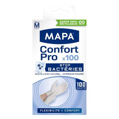 MAPA Gants fins latex confort optimale avec poudre d'argile, taille M